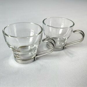 Bormioli Vitrosax Italy Pair 3.5 oz Espresso Cups Removable Handle MCM